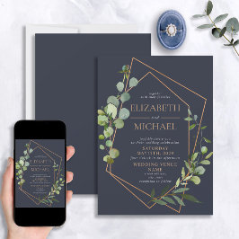 Koper Geometrische Eucalyptus Blue Elegant Wedding Kaart
