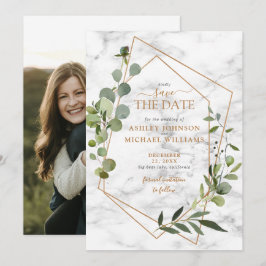 Koper Geometrische Eucalyptus Foto slaat de datum Save The Date