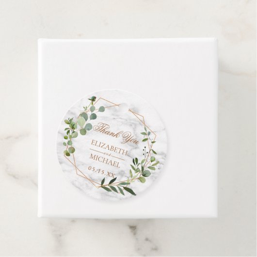 Koper Geometrische Eucalyptus Marble Elegant Weddi Bedankjes Labels (In situ)