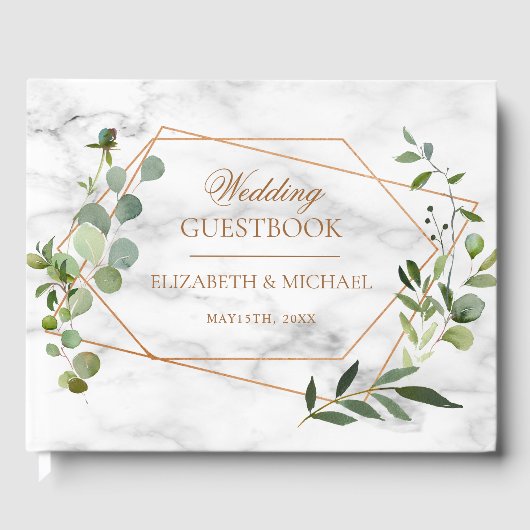 Koper Geometrische Eucalyptus Marble Elegant Weddi Gastenboek (Voorkant)
