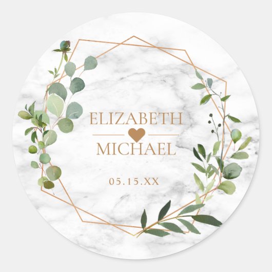 Koper Geometrische Eucalyptus Marble Elegant Weddi Ronde Sticker (Voorkant)