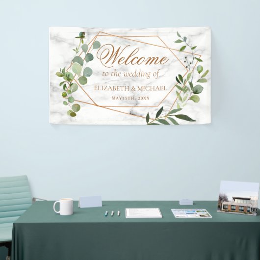 Koper Geometrische Eucalyptus Marble Elegant Weddi Spandoek (Beurs)