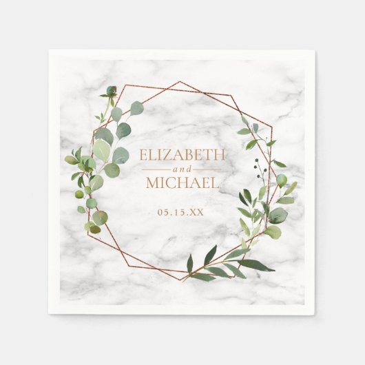 Koper Geometrische Eucalyptus Marmer Bruiloft Serv Servet (Voorkant)