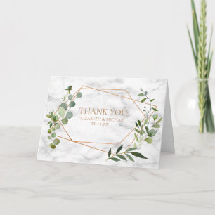 Koper Geometrische Eucalyptus Marmer Foto Bruiloft Kaart