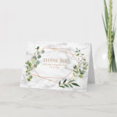 Koper Geometrische Eucalyptus Marmer Foto Bruiloft Kaart (Voorkant)