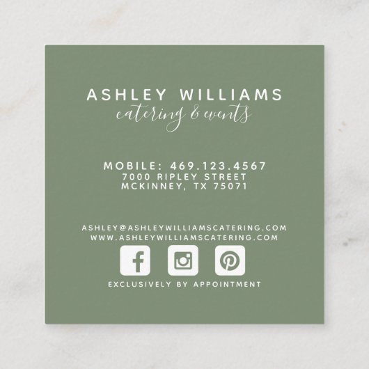 Koper Geometrische groen krans typografie Vierkante Visitekaartje (Achterkant)