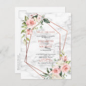 Koper Geometrische Marmer Roze BloemVertragingsdat Aankondigingskaart (Voorkant / Achterkant)