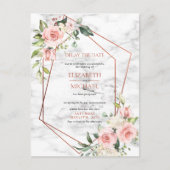 Koper Geometrische Marmer Roze BloemVertragingsdat Aankondigingskaart (Voorkant)