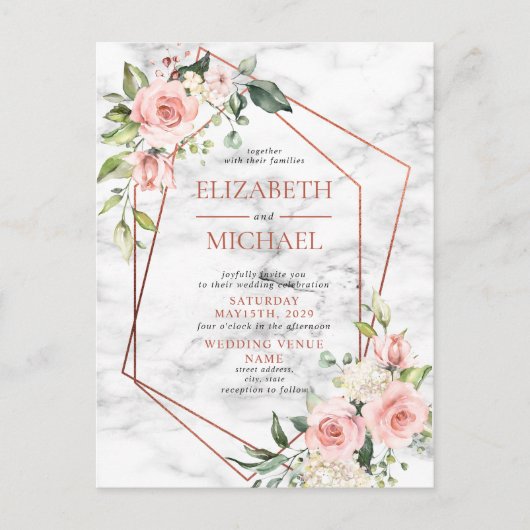 Koper Geometrische marmer roze Briefkaart (Voorkant)