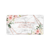 Koper Geometrische marmer roze Floral Adres Etiket (Voorkant)