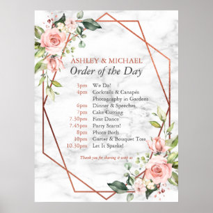 Koper Geometrische marmer roze Floral Orde van Dag Poster