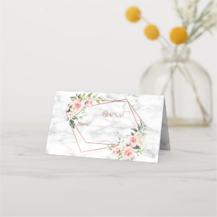 Koper Geometrische marmer roze Floral Plaatskaartje
