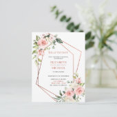 Koper Geometrische Perzik Roze Bloemendelay Datum Aankondigingskaart (Staand voorkant)