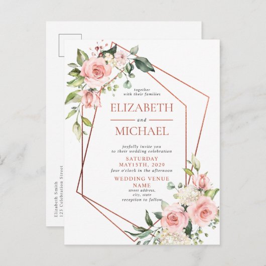 Koper Geometrische perzikroze Briefkaart (Voorkant / Achterkant)