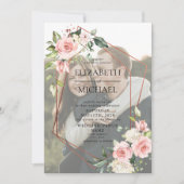 Koper Geometrische roze Floral Vellum Overlay Foto Kaart (Voorkant)