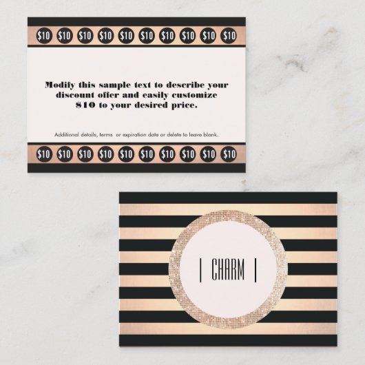 Koper Gestreept 20 Stempel Schoonheidssalon Klantenkaartje (Voorkant / Achterkant)