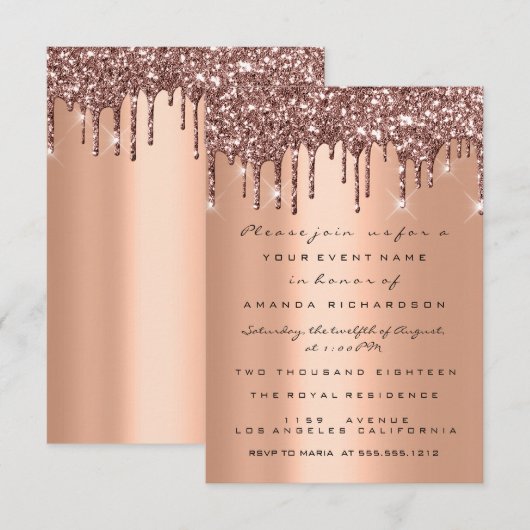 Koper Glitter Drips Roos Gold Vrijgezellenfeest 16 Kaart (Voorkant / Achterkant)