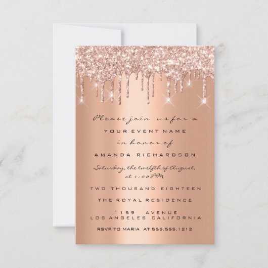 Koper Glitter Drips Roze Goud Bruids Sweet 16th Kaart (Voorkant)