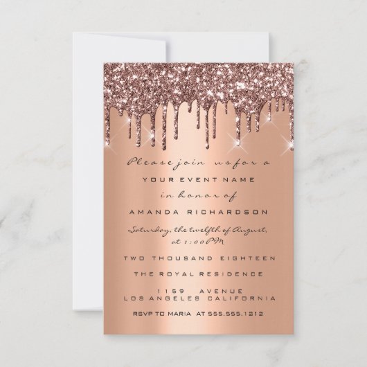 Koper Glitter Drips Roze Goud Bruiloft 16e Kaart (Voorkant)
