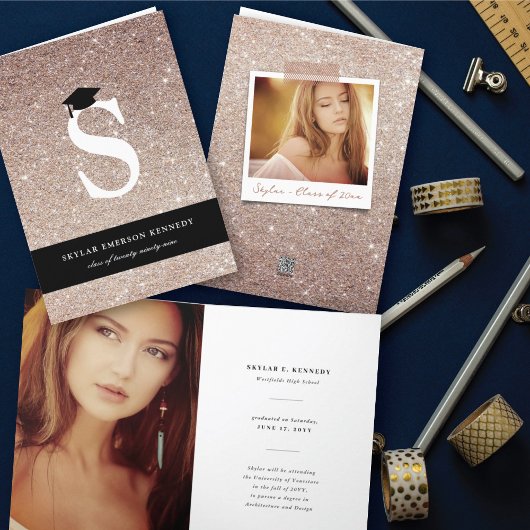 Koper Glitter Monogram Letter S Modern Foto Afstud Aankondiging