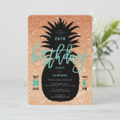Koper Glitter Pineapple Birthday Party nodigt uit Kaart (Staand voorkant)