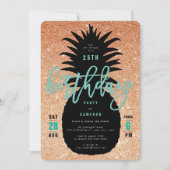 Koper Glitter Pineapple Birthday Party nodigt uit Kaart (Voorkant)