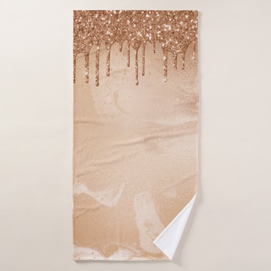 Koper Glitter Rain op Blush Copper Metal Marble Bad Handdoek (Badhanddoek)