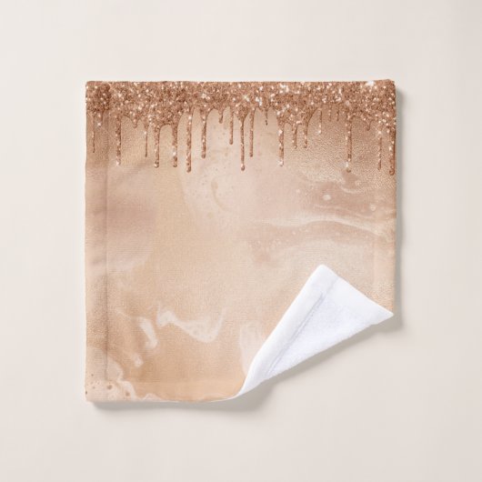 Koper Glitter Rain op Blush Copper Metal Marble Bad Handdoek (Wasdoekje)