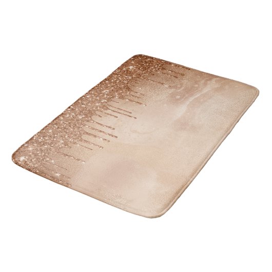Koper Glitter Rain op Blush Copper Metal Marble Badmat (Gekanteld)