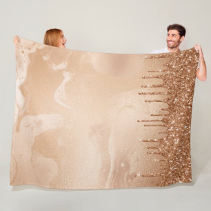 Koper Glitter Rain op Blush Copper Metal Marble Fleece Deken