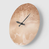 Koper Glitter Rain op Blush Copper Metal Marble Grote Klok (Hoek)