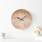 Koper Glitter Rain op Blush Copper Metal Marble Grote Klok (Huis)