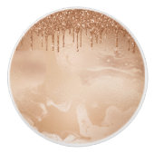 Koper Glitter Rain op Blush Copper Metal Marble Keramische Knop (Voorkant)