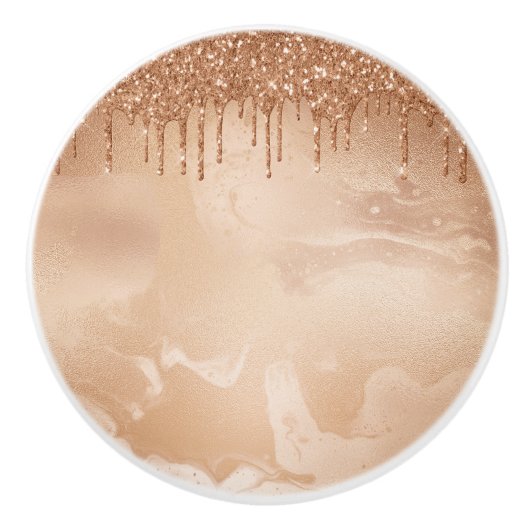 Koper Glitter Rain op Blush Copper Metal Marble Keramische Knop (Voorkant)
