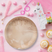 Koper Glitter Rain op Blush Copper Metal Marble Papieren Bordje (Feest)