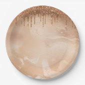 Koper Glitter Rain op Blush Copper Metal Marble Papieren Bordje (Voorkant)