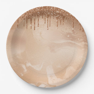 Koper Glitter Rain op Blush Copper Metal Marble Papieren Bordje