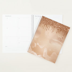Koper Glitter Rain op Blush Copper Metal Marble Planner