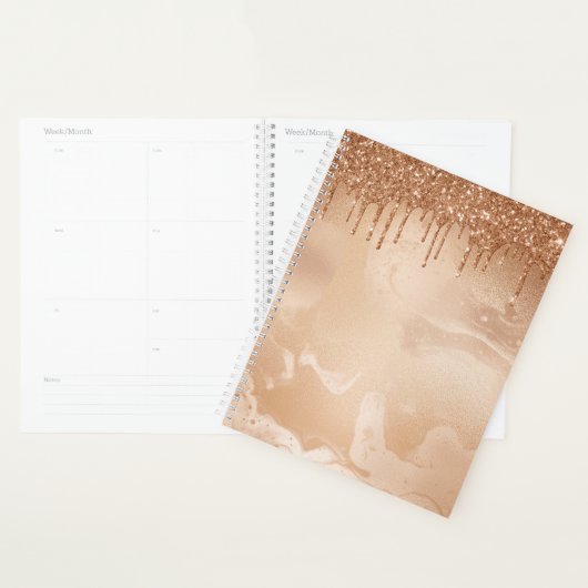 Koper Glitter Rain op Blush Copper Metal Marble Planner (Display)