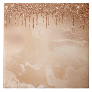 Koper Glitter Rain op Blush Copper Metal Marble Tegeltje