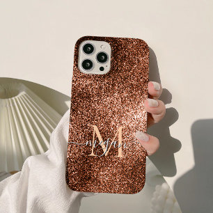 Koper Glitter Sparkle - Aangepaste Monogram Chic iPhone 15 Pro Max Hoesje