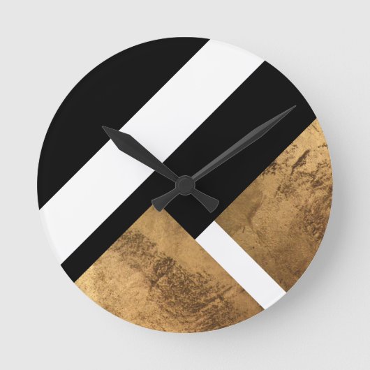 Koper Goud Geometrisch Chic Zwart Wit Ronde Klok (Voorkant)