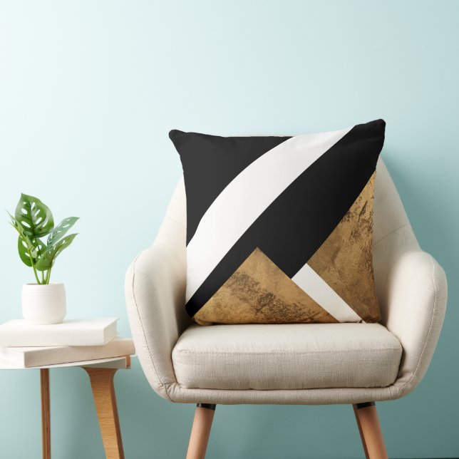 Koper Goud Geometrisch Zwart Wit Kussen (Stoel)