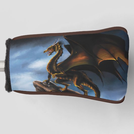 Koper Goud Zwart Draak Golfheadcover (Voorkant)