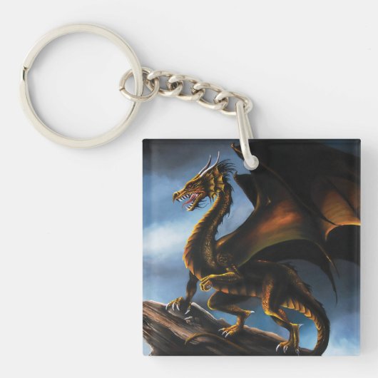 Koper Goud Zwart Draak Sleutelhanger (Voorkant)