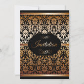 Koper Goud & Zwarte Damast Feest Templates Kaart (Voorkant)