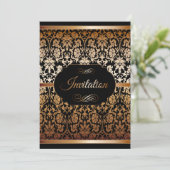 Koper Goud & Zwarte Damast Feest Templates Kaart (Staand voorkant)