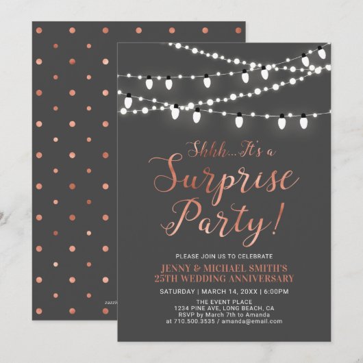 Koper & Grijs | Verrassingsfeest 40-jarig Huwelijk Kaart (Voorkant / Achterkant)