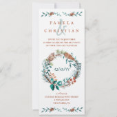 Koper, groene dennennaald krans bruiloft kaart (Voorkant)