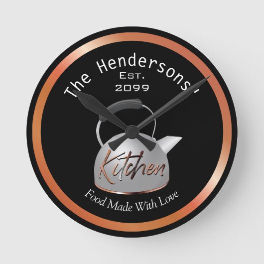 Koper keuken eten gemaakt met liefde ronde klok (Voorkant)